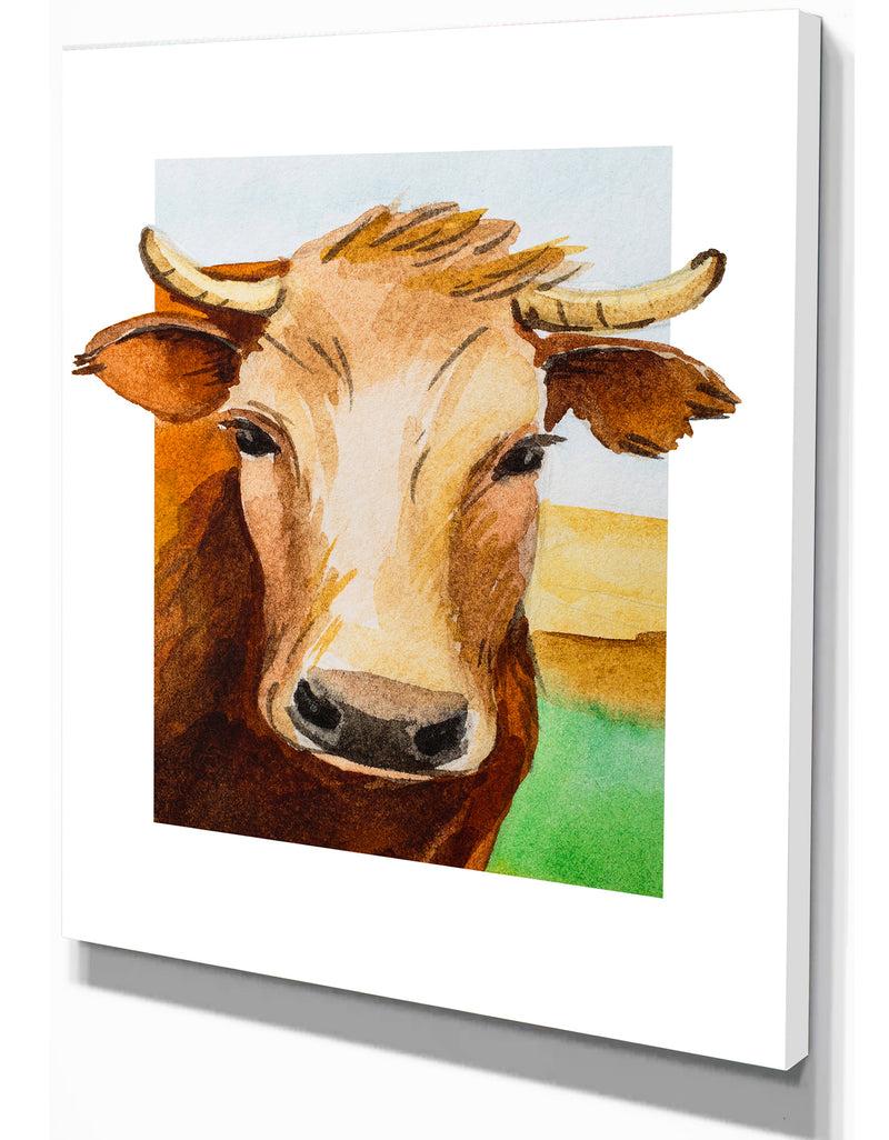 DesignQ Cow Portrait - Farmhouse Animal Painting Print On Wrapped Canvas