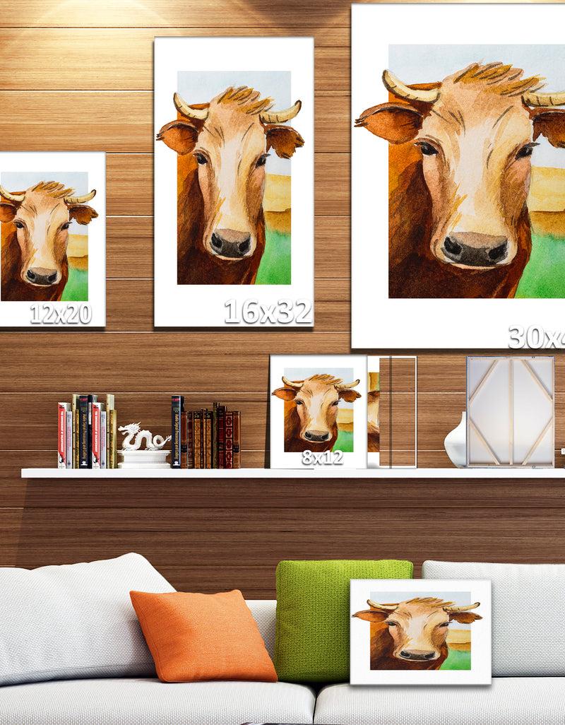 DesignQ Cow Portrait - Farmhouse Animal Painting Print On Wrapped Canvas