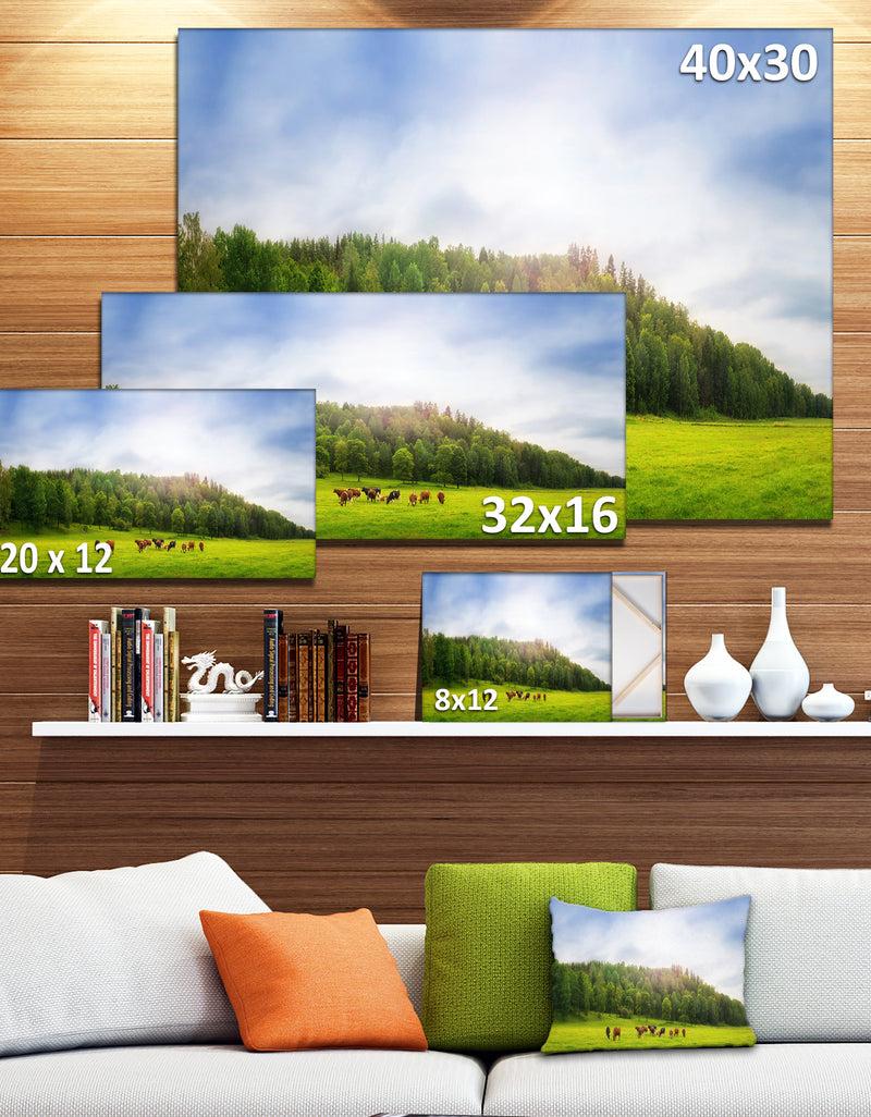 DesignQ Cows On Field Panorama - Landscape Canvas Wall Artwork
