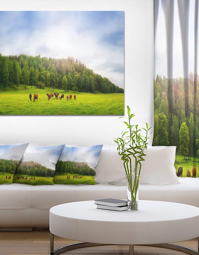 DesignQ Cows on Field Panorama - Landscape Canvas Wall Artwork