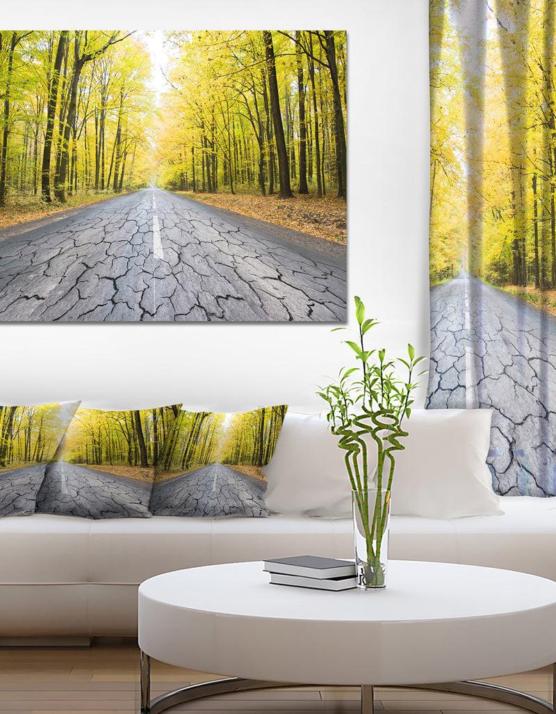DesignQ Cracked Road in the Forest - Extra Large Landscape Canvas Art Print