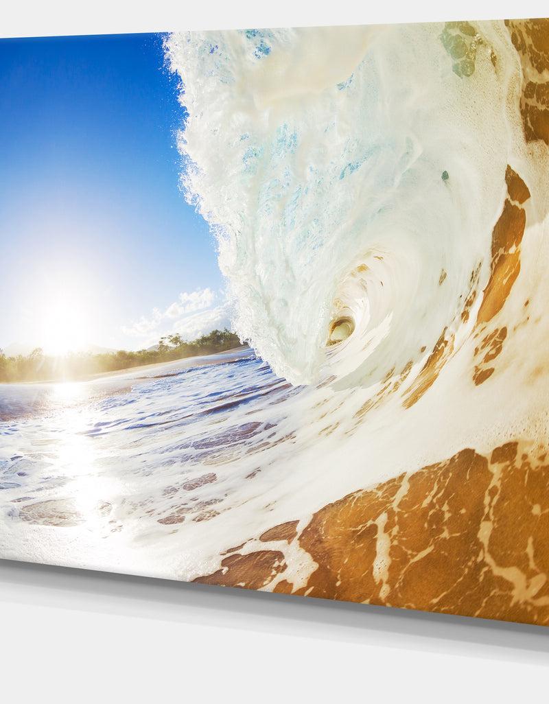 DesignQ Crashing Sandy Ocean Waves - Modern Beach Canvas Art Print