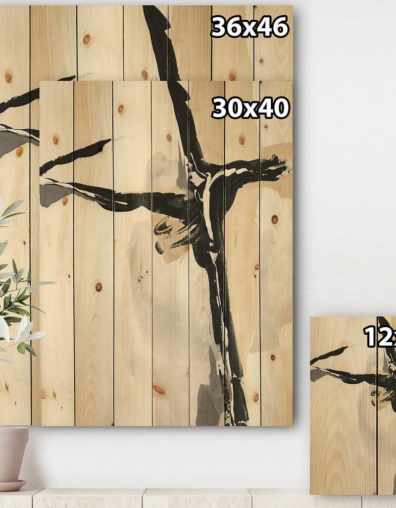 DesignQ Creamy Tan Form I - Modern Glam Print On Natural Pine Wood
