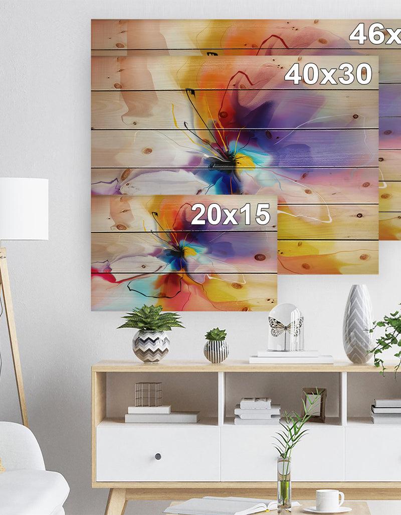 DesignQ Creative Flower In Multiple Colors - Floral Print On Natural Pine Wood