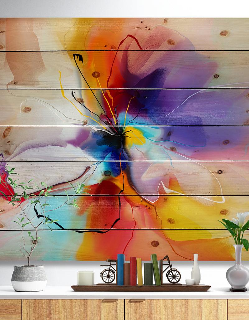 DesignQ Creative Flower in Multiple Colors - Floral Print on Natural Pine Wood
