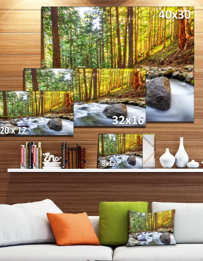 DesignQ Creek Flowing Through Forest - Landscape Artwork Canvas Print