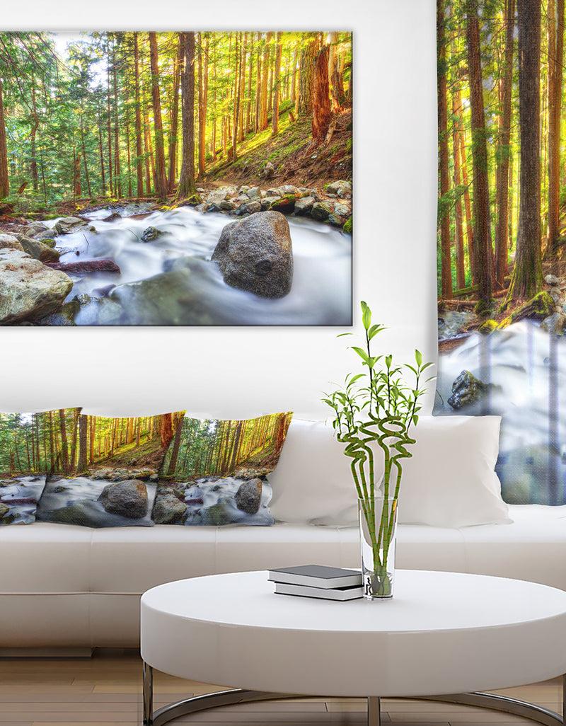 DesignQ Creek Flowing Through Forest - Landscape Artwork Canvas Print