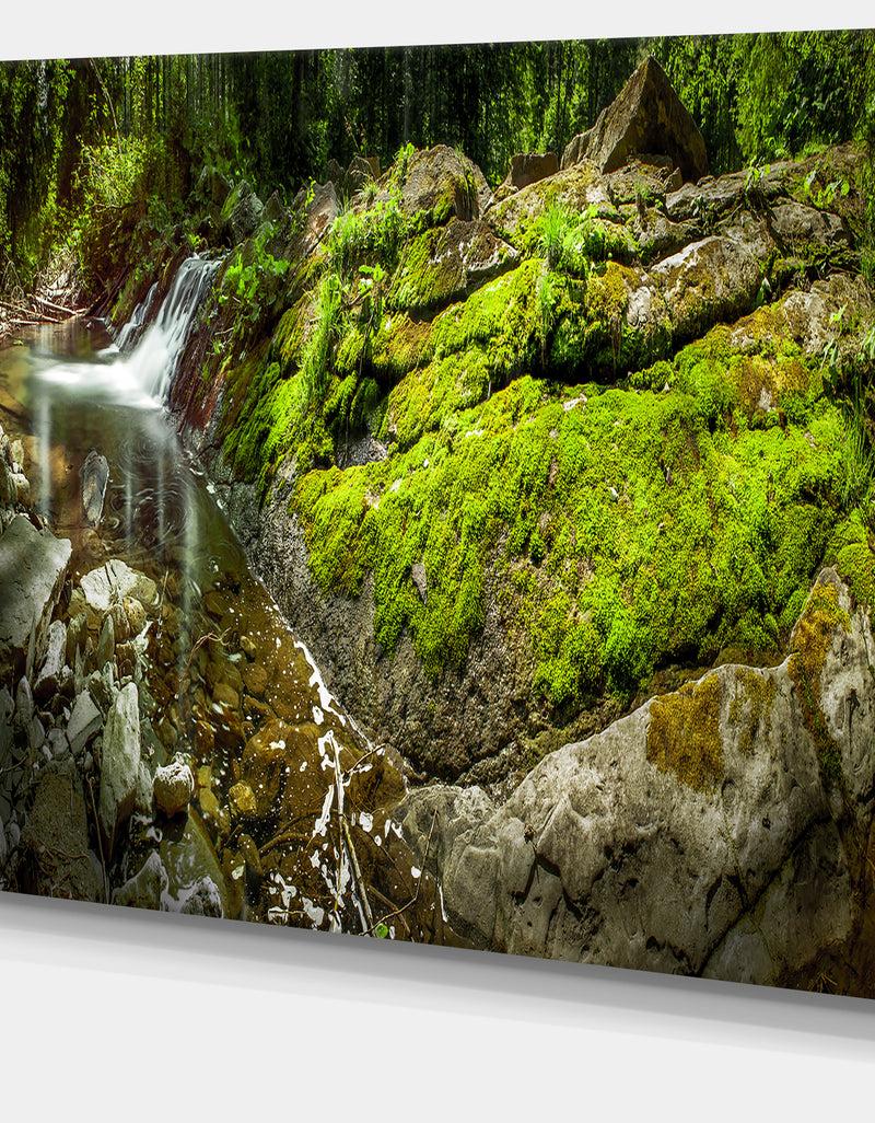 DesignQ Creek Moss And Rocks Panorama - Extra Large Landscape Canvas Art Print