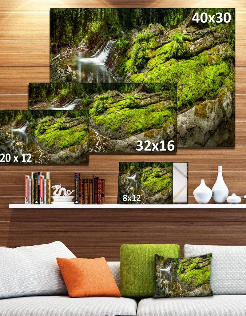 DesignQ Creek Moss And Rocks Panorama - Extra Large Landscape Canvas Art Print
