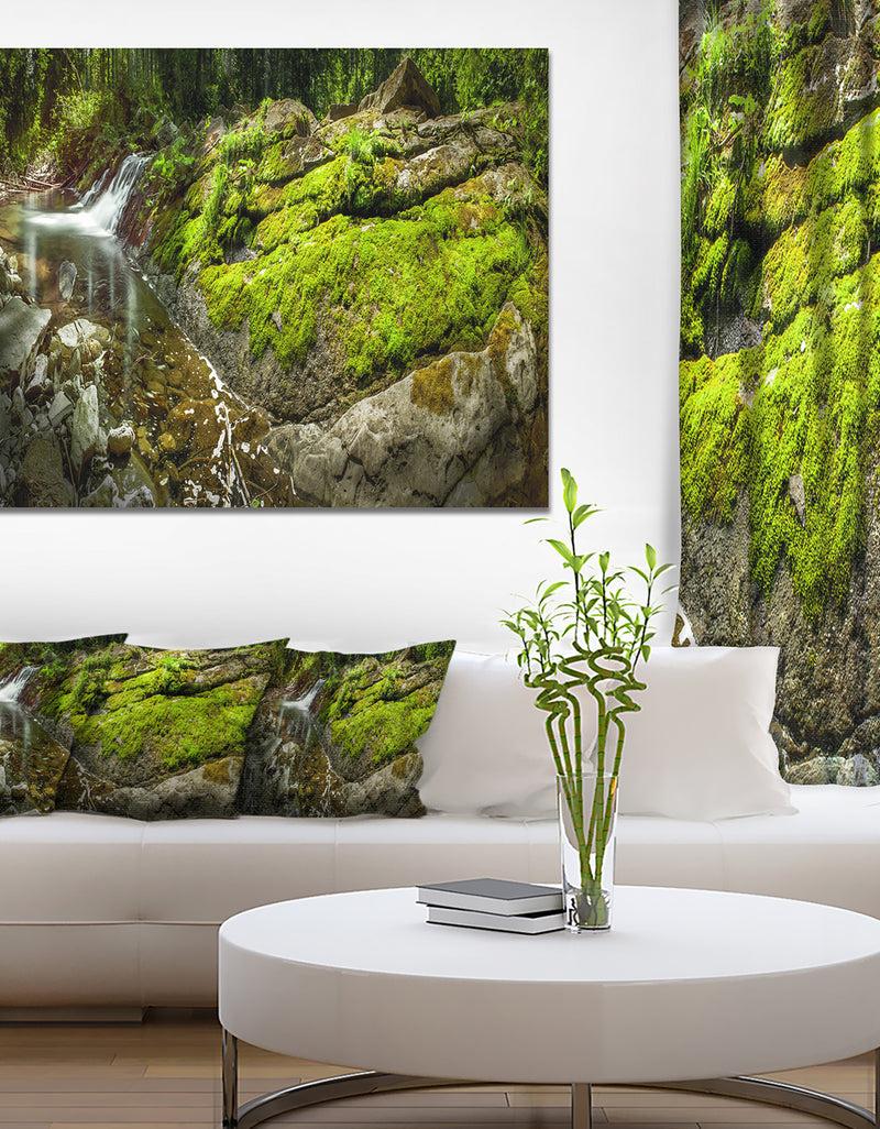 DesignQ Creek Moss and Rocks Panorama - Extra Large Landscape Canvas Art Print