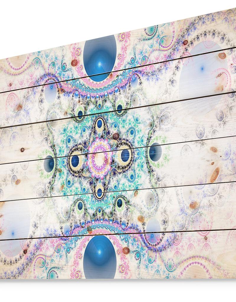 DesignQ Cryptical Blue Fractal Pattern - Abstract Print On Natural Pine Wood
