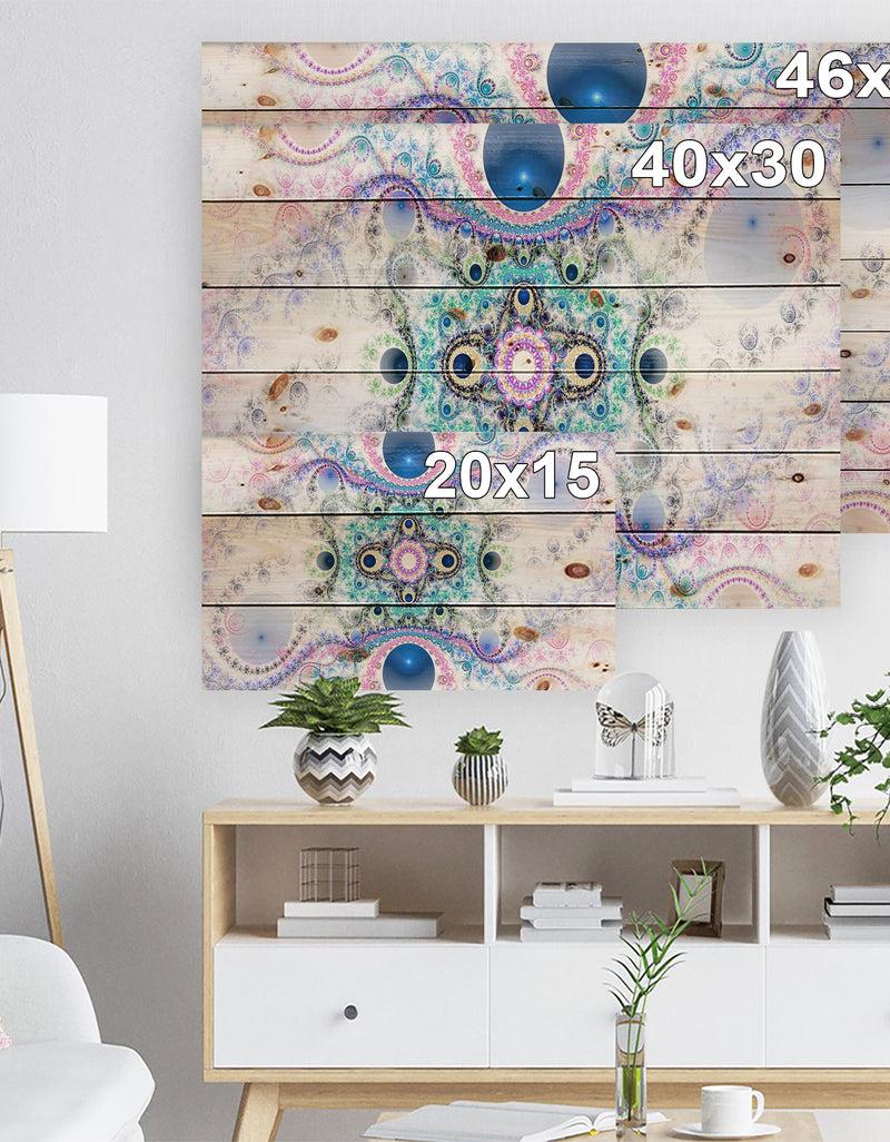 DesignQ Cryptical Blue Fractal Pattern - Abstract Print On Natural Pine Wood