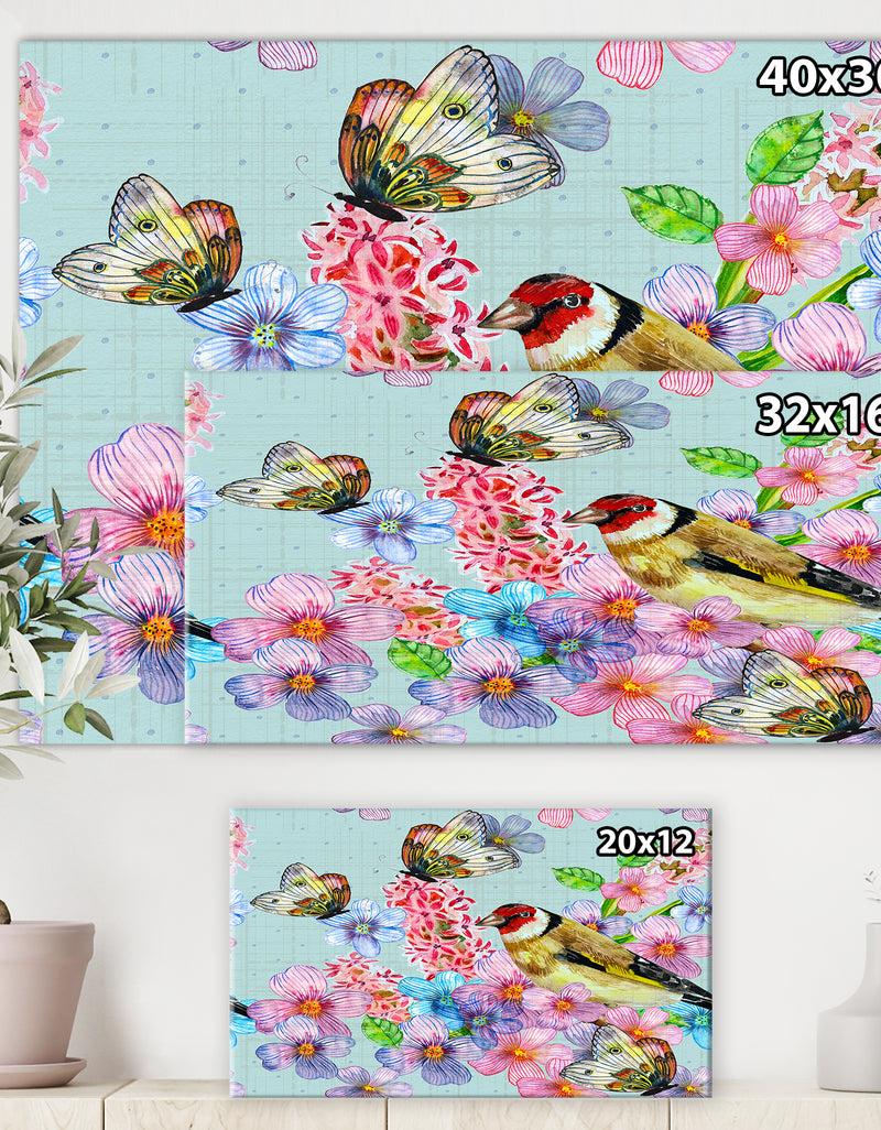 DesignQ Cute Birds Watercolor - Cottage Canvas Wall Art