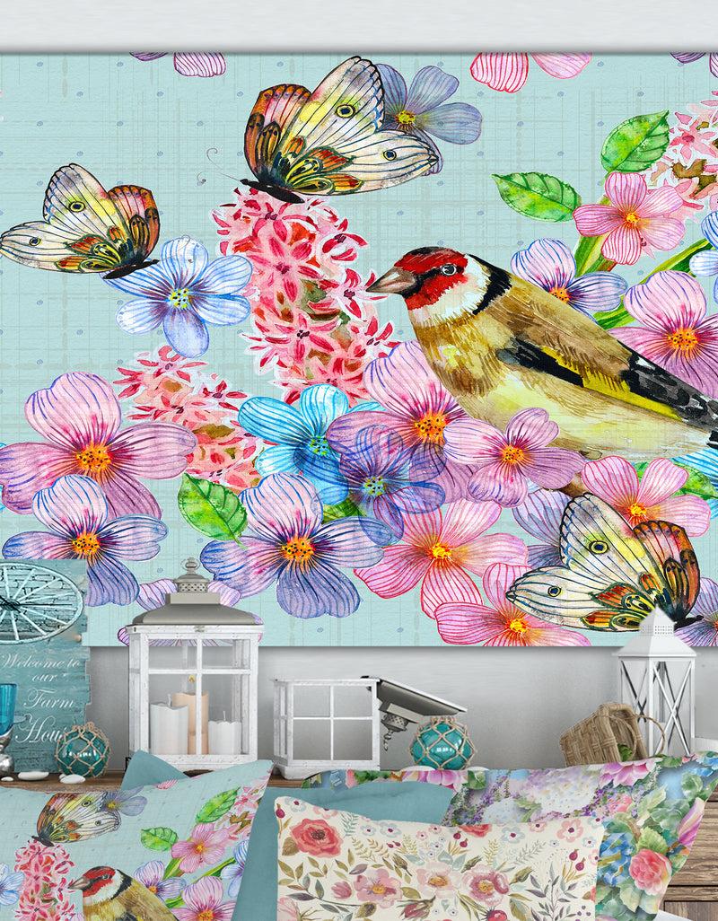 DesignQ Cute Birds Watercolor - Cottage Canvas Wall Art
