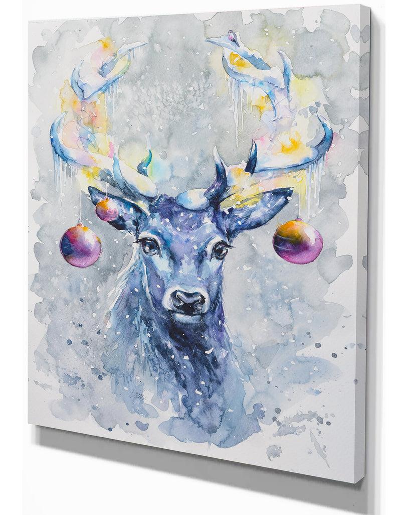 DesignQ Cute Deer With Bells - Animals Kids Painting Print On Wrapped Canvas