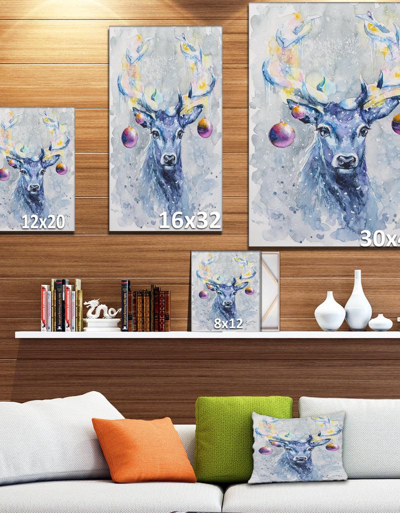 DesignQ Cute Deer With Bells - Animals Kids Painting Print On Wrapped Canvas