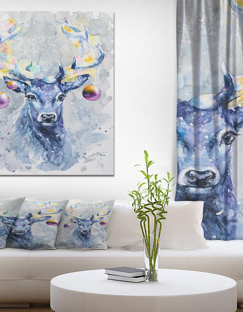 DesignQ Cute Deer with Bells - Animals kids Painting Print on Wrapped Canvas