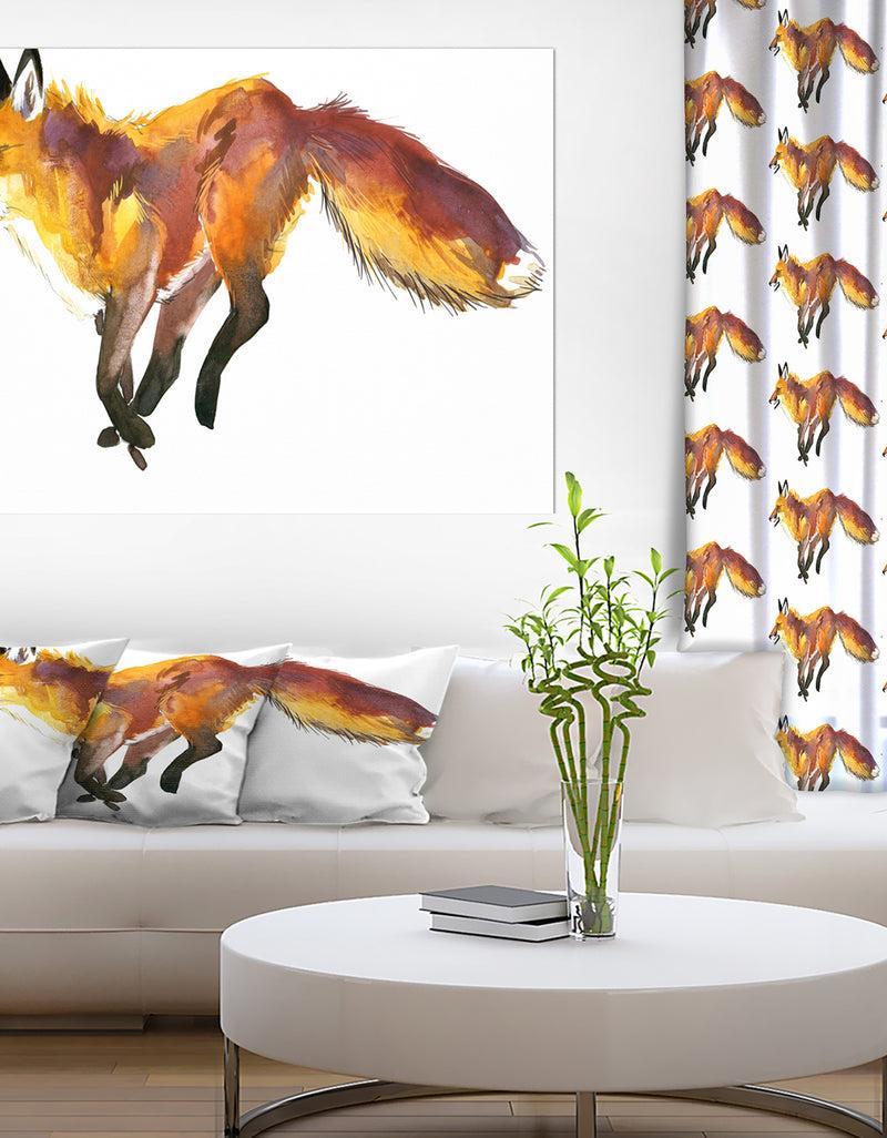 DesignQ Cute fox wtercolor illustration - Animals Painting Print on Wrapped Canvas