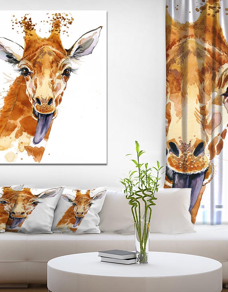 DesignQ Cute Giraffe Illustration - Animals Painting Print on Wrapped Canvas