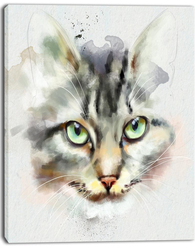 DesignQ Cute Kitten Watercolor Hand-drawn - Large Animal Canvas Artwork
