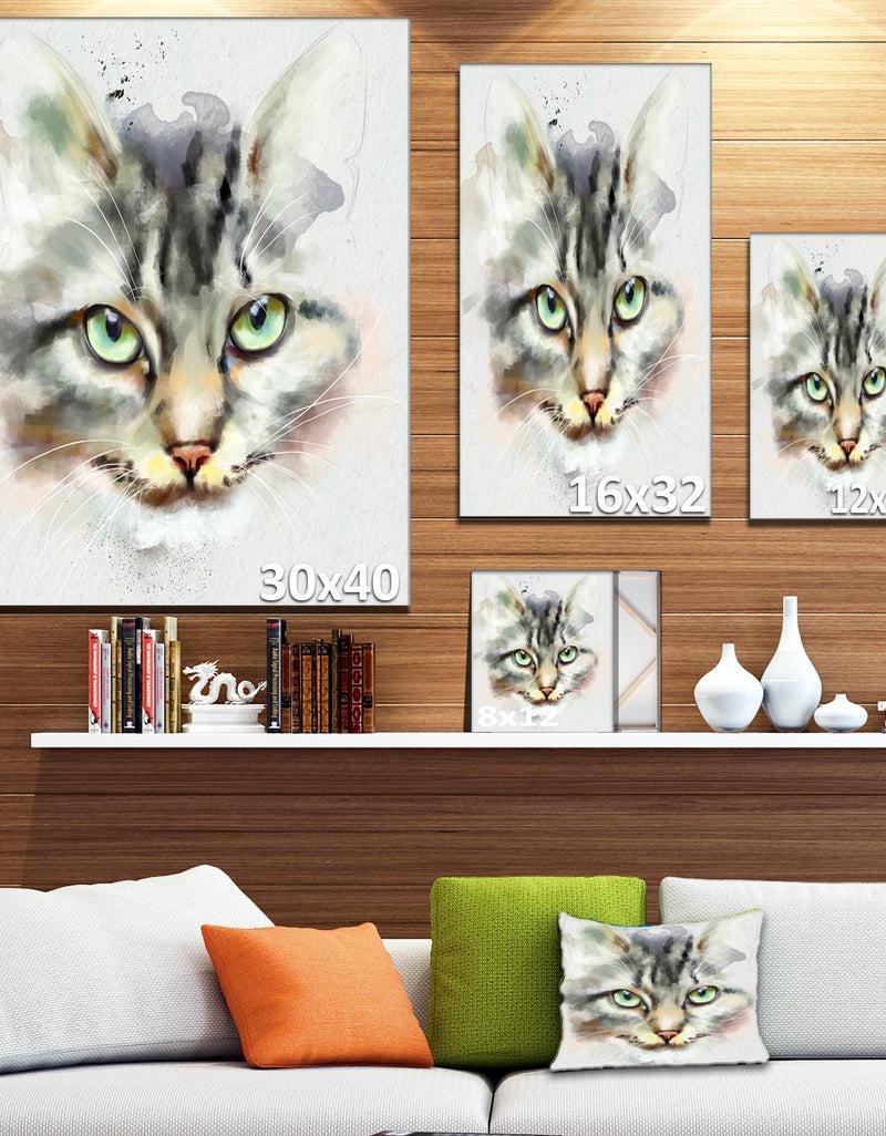 DesignQ Cute Kitten Watercolor Hand-drawn - Large Animal Canvas Artwork
