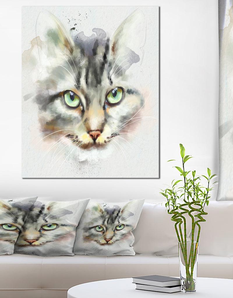 DesignQ Cute Kitten Watercolor Hand-drawn - Large Animal Canvas Artwork