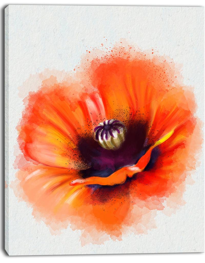 DesignQ Cute Orange Watercolor Flower - Flowers Canvas Wall Artwork