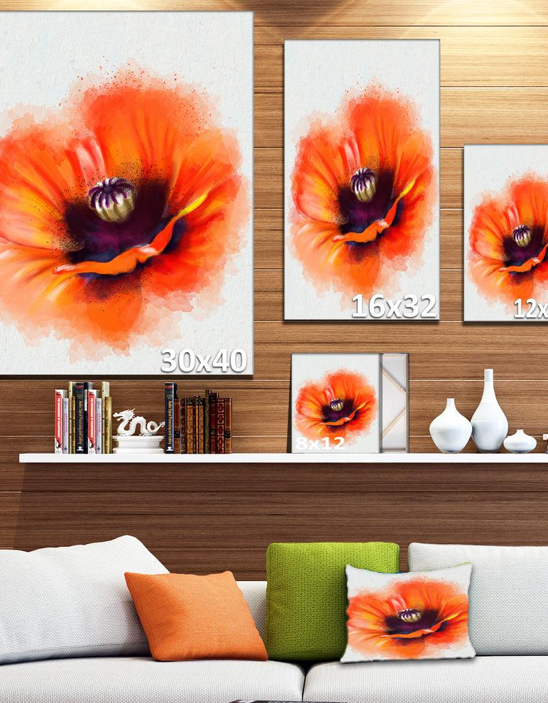 DesignQ Cute Orange Watercolor Flower - Flowers Canvas Wall Artwork