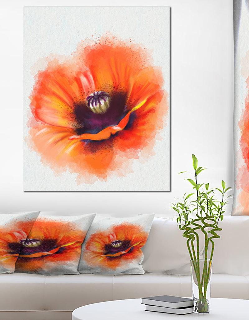 DesignQ Cute Orange Watercolor Flower - Flowers Canvas Wall Artwork