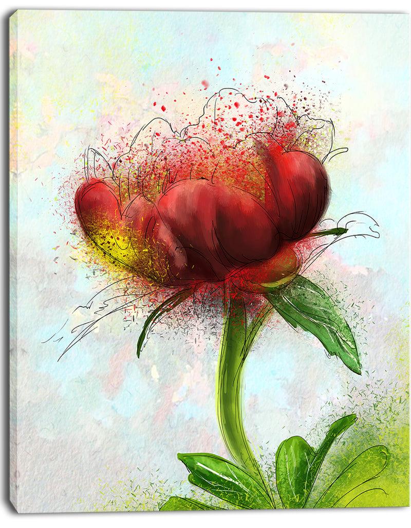 DesignQ Cute Red Green Watercolor Flower - Floral Canvas Artwork Print