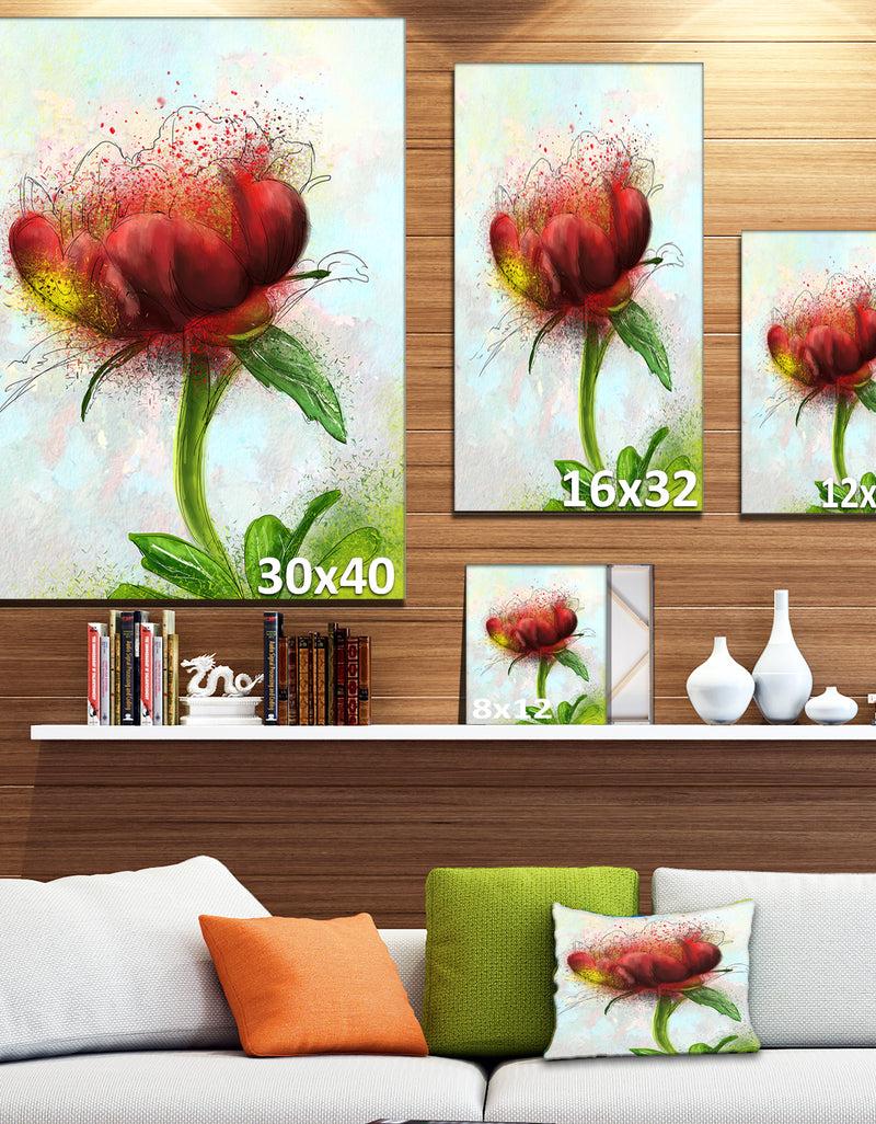 DesignQ Cute Red Green Watercolor Flower - Floral Canvas Artwork Print