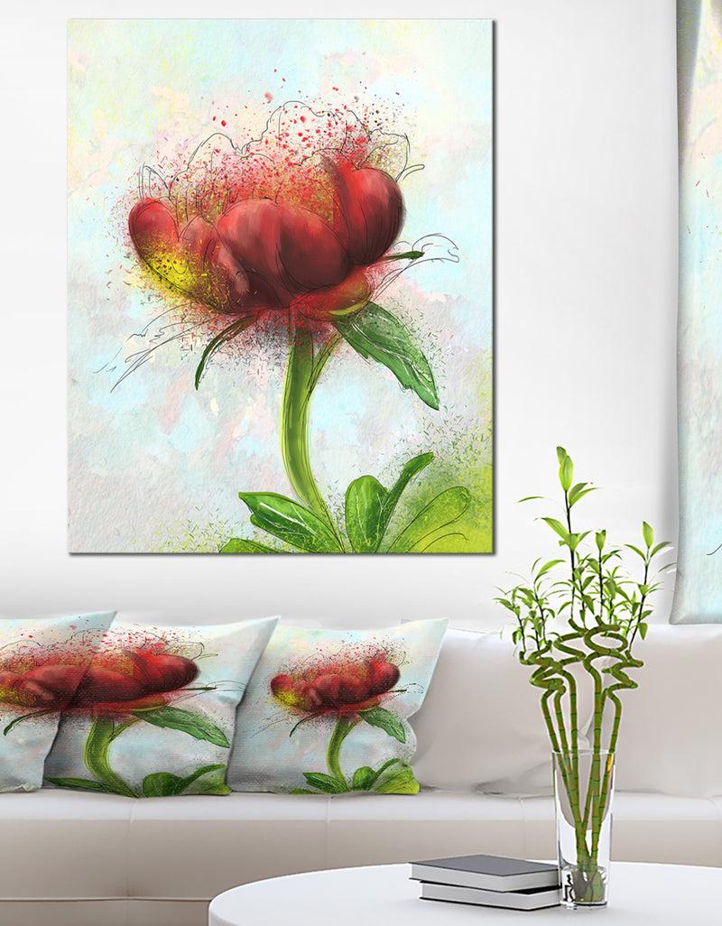 DesignQ Cute Red Green Watercolor Flower - Floral Canvas Artwork Print