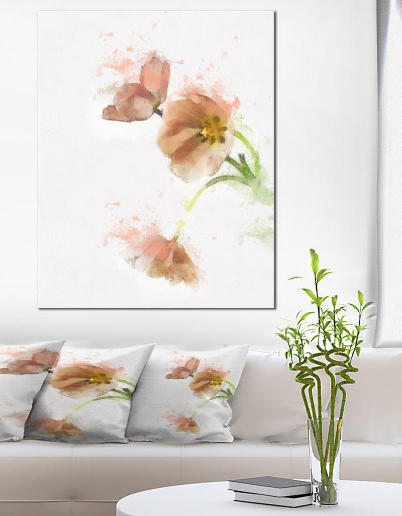 DesignQ Cute Tulips Illustration Watercolor - Modern Floral Canvas Wall Art