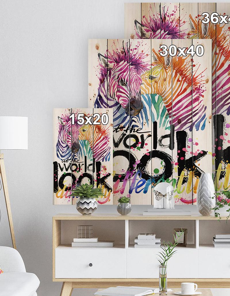 DesignQ Cute Zebra - Animals Kids Painting Print On Natural Pine Wood