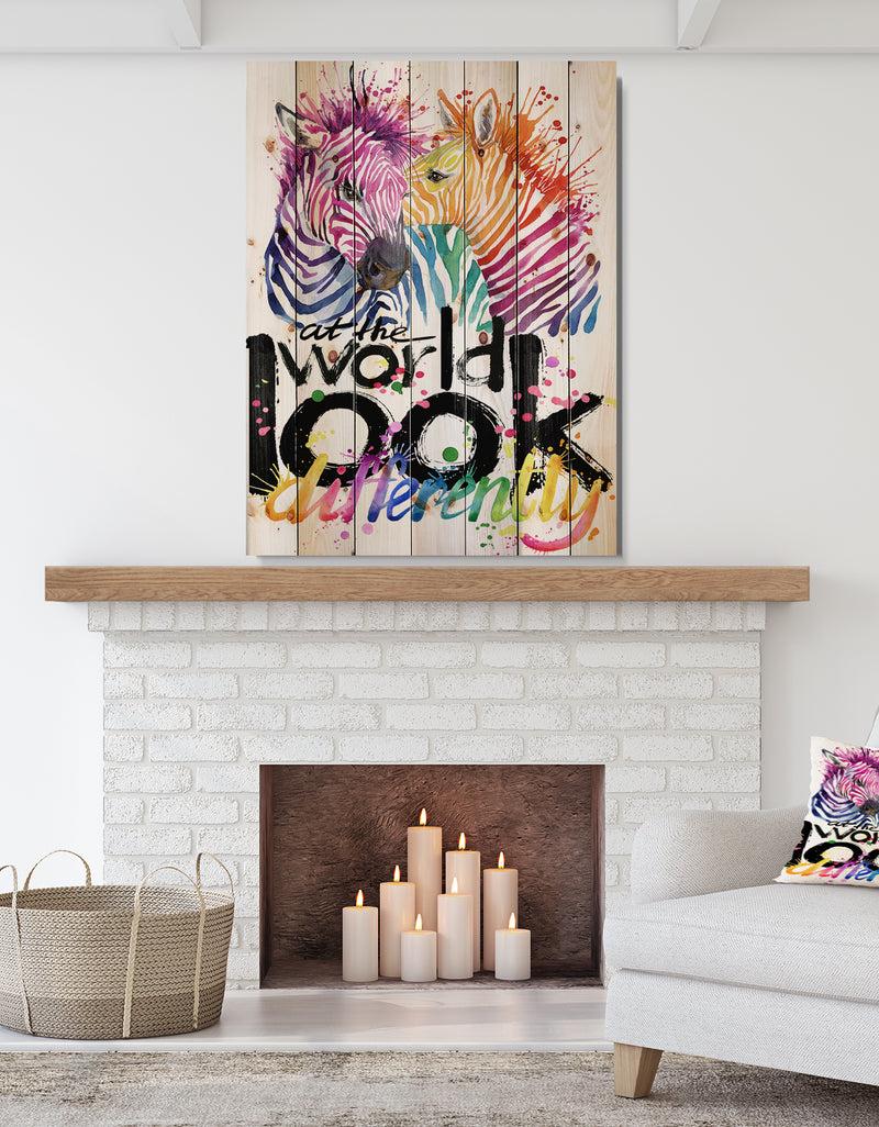 DesignQ Cute Zebra - Animals kids Painting Print on Natural Pine Wood