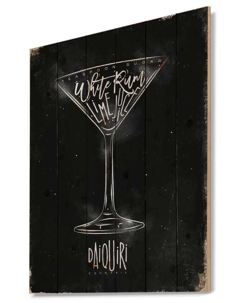 DesignQ Daiquiri Cocktail Chalk - Food Painting Print On Natural Pine Wood