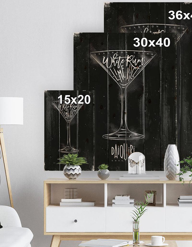 DesignQ Daiquiri Cocktail Chalk - Food Painting Print On Natural Pine Wood