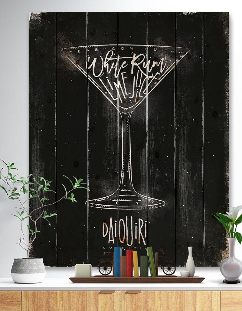 DesignQ Daiquiri cocktail chalk - Food Painting Print on Natural Pine Wood