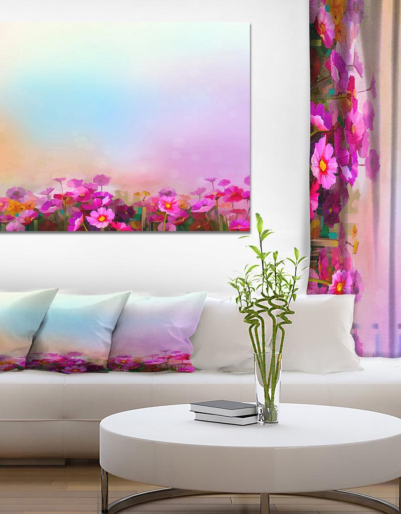 DesignQ Daisy Wildflower in Field - Floral Painting Print on Wrapped Canvas