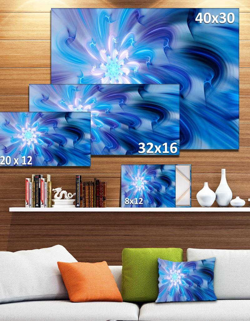 DesignQ Dance Of Blue Fractal Flower Petals - Extra Large Floral Wall Art On Canvas