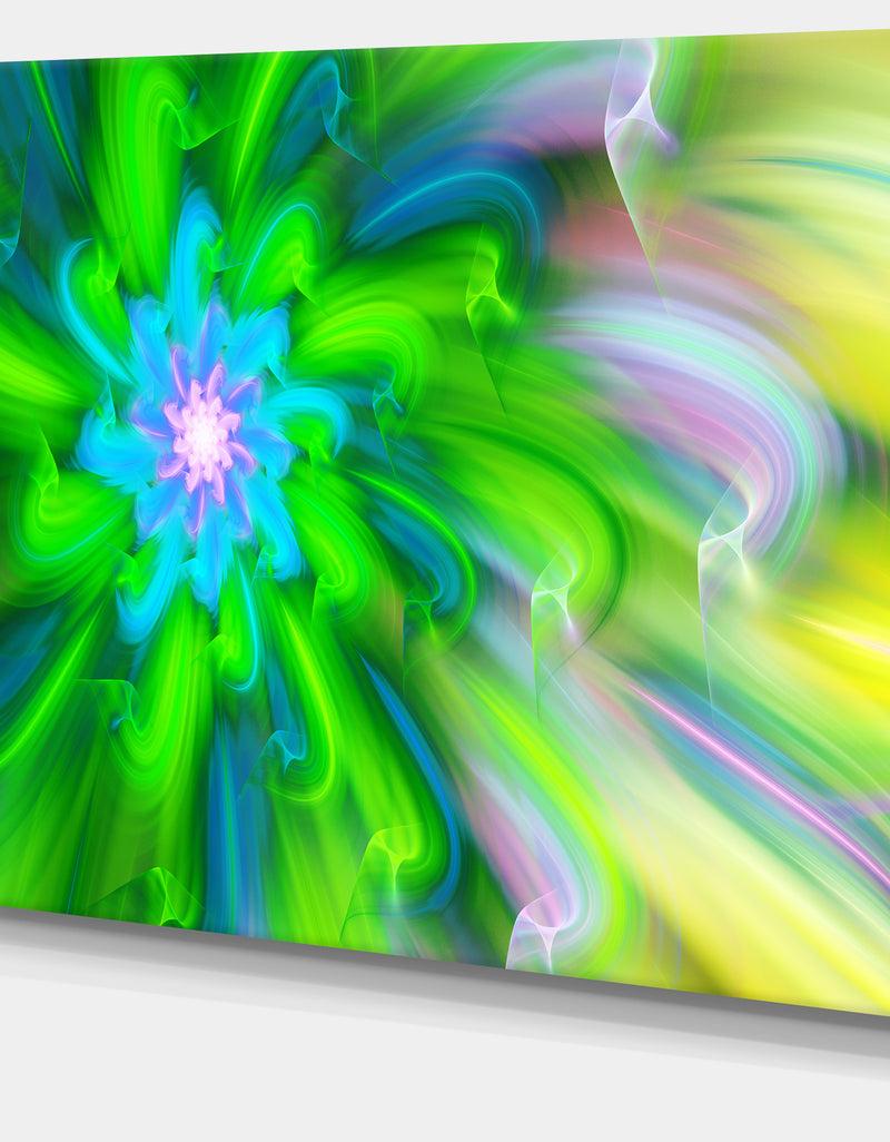 DesignQ Dance Of Green Flower Petals - Extra Large Floral Wall Art On Canvas