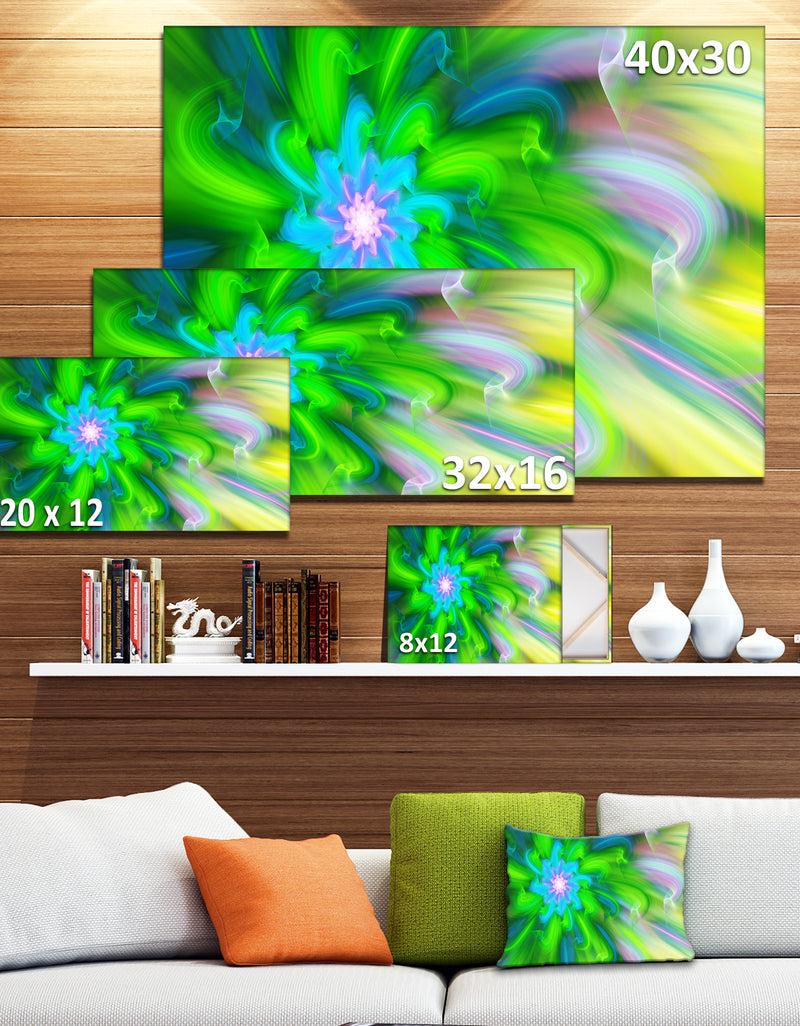 DesignQ Dance Of Green Flower Petals - Extra Large Floral Wall Art On Canvas