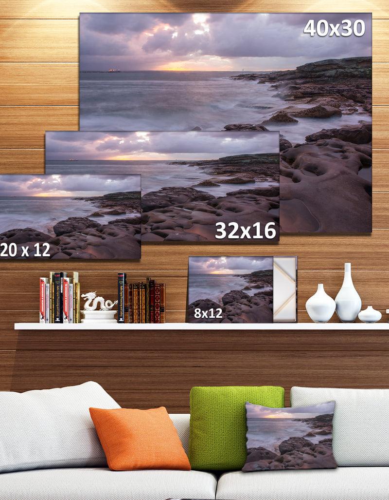 DesignQ Dark Australian Seashore With Large Rocks - Large Seashore Canvas Print