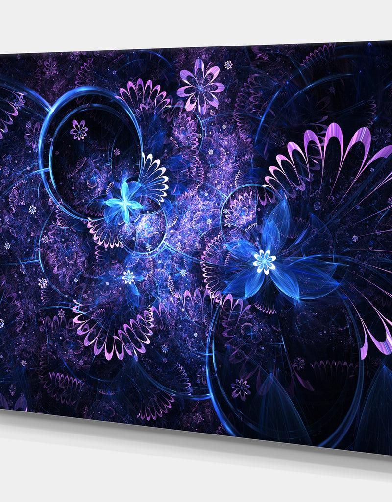 DesignQ Dark Blue And Pink Fractal Flowers - Large Floral Wall Art Canvas