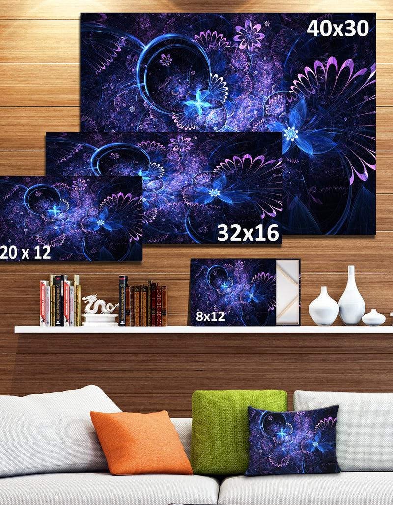 DesignQ Dark Blue And Pink Fractal Flowers - Large Floral Wall Art Canvas