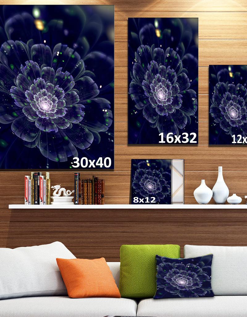 DesignQ Dark Blue Fractal Flower Digital Art - Large Floral Canvas Art Print