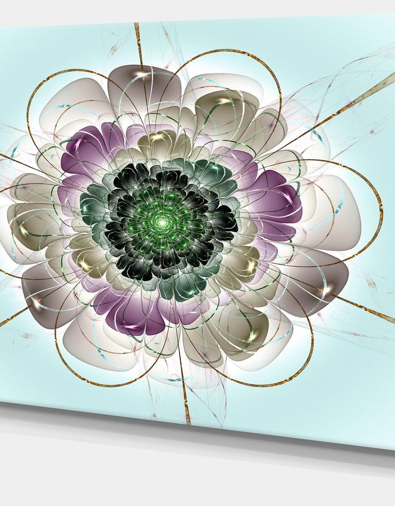 DesignQ Dark Blue Fractal Flower Pattern - Abstract Wall Art Canvas