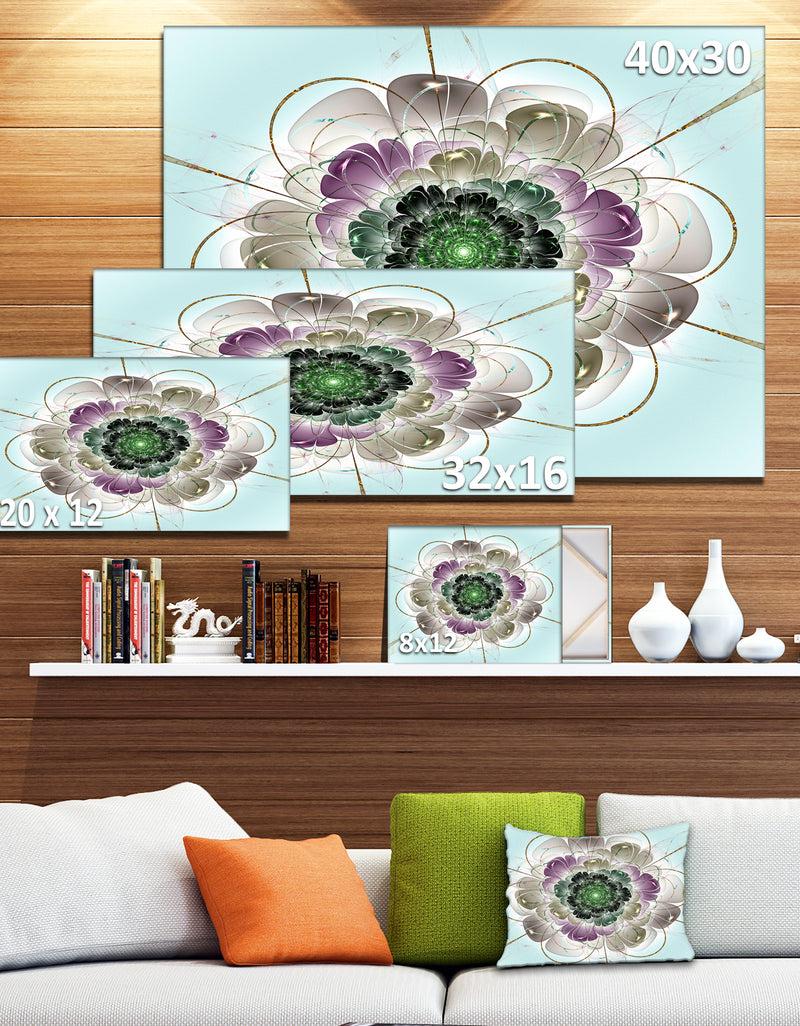 DesignQ Dark Blue Fractal Flower Pattern - Abstract Wall Art Canvas