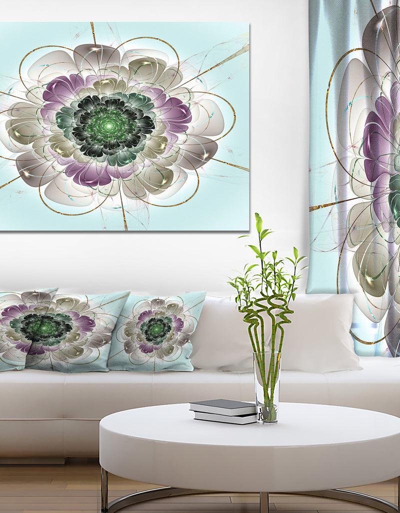 DesignQ Dark Blue Fractal Flower Pattern - Abstract Wall Art Canvas