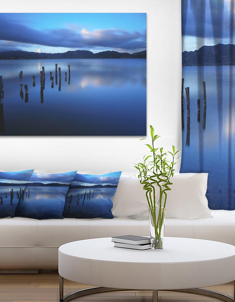DesignQ Dark Blue Sea with Pier Remains - Seascape Photo Canvas Print
